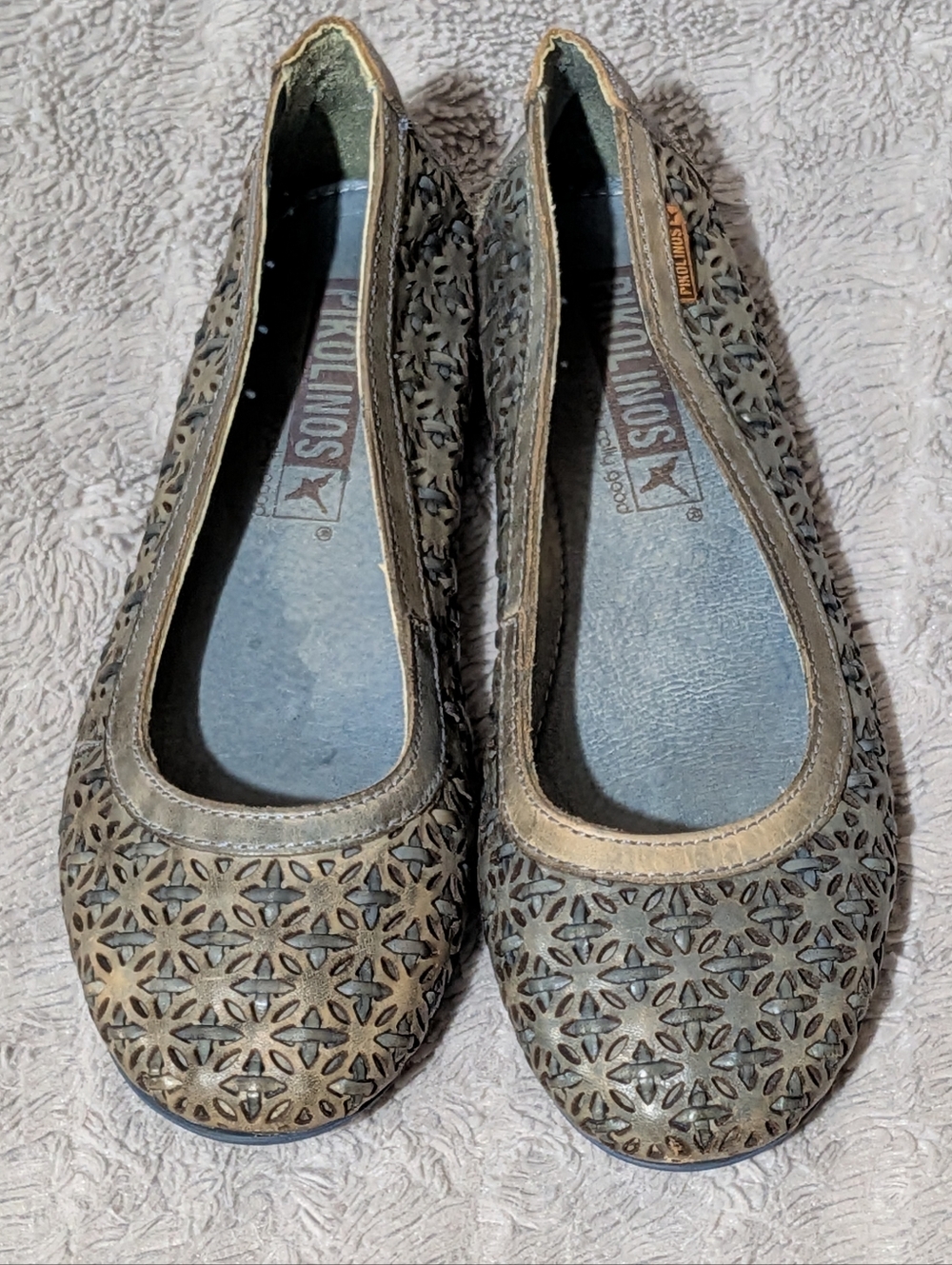 PIKOLINOS Olive Laser-Cut Ballet Flats